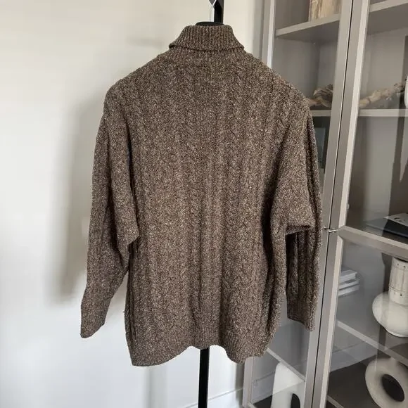 Hugo BOSS Brown Marled Wool Silk Cable Knit Turtleneck Pullover LS Sweater 52